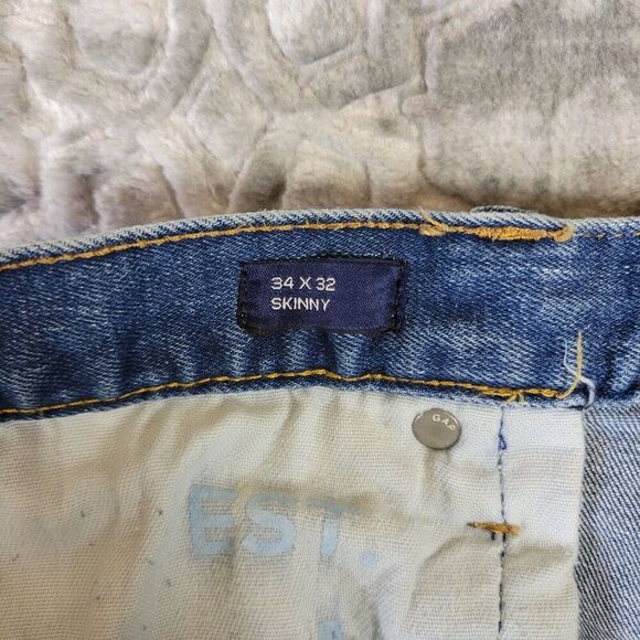 Gap Jeans Mens 34X32 Blue Skinny Denim Pants Mid Rise Light Wash Adult Casual - Picture 9 of 16
